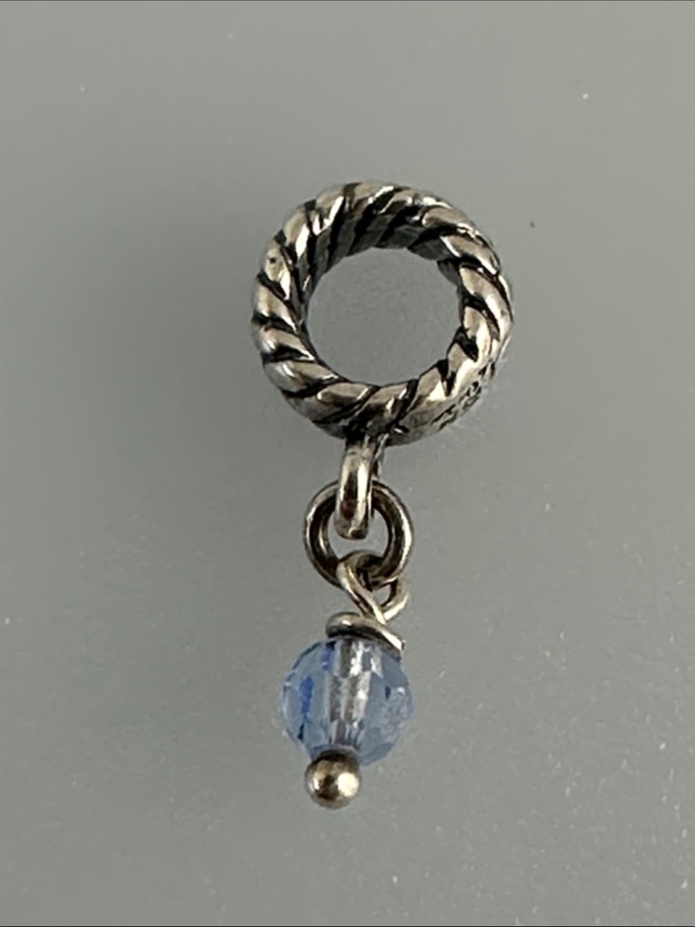 Pandora Italy Silver Dangle Charm with Light Blue Faceted Bead